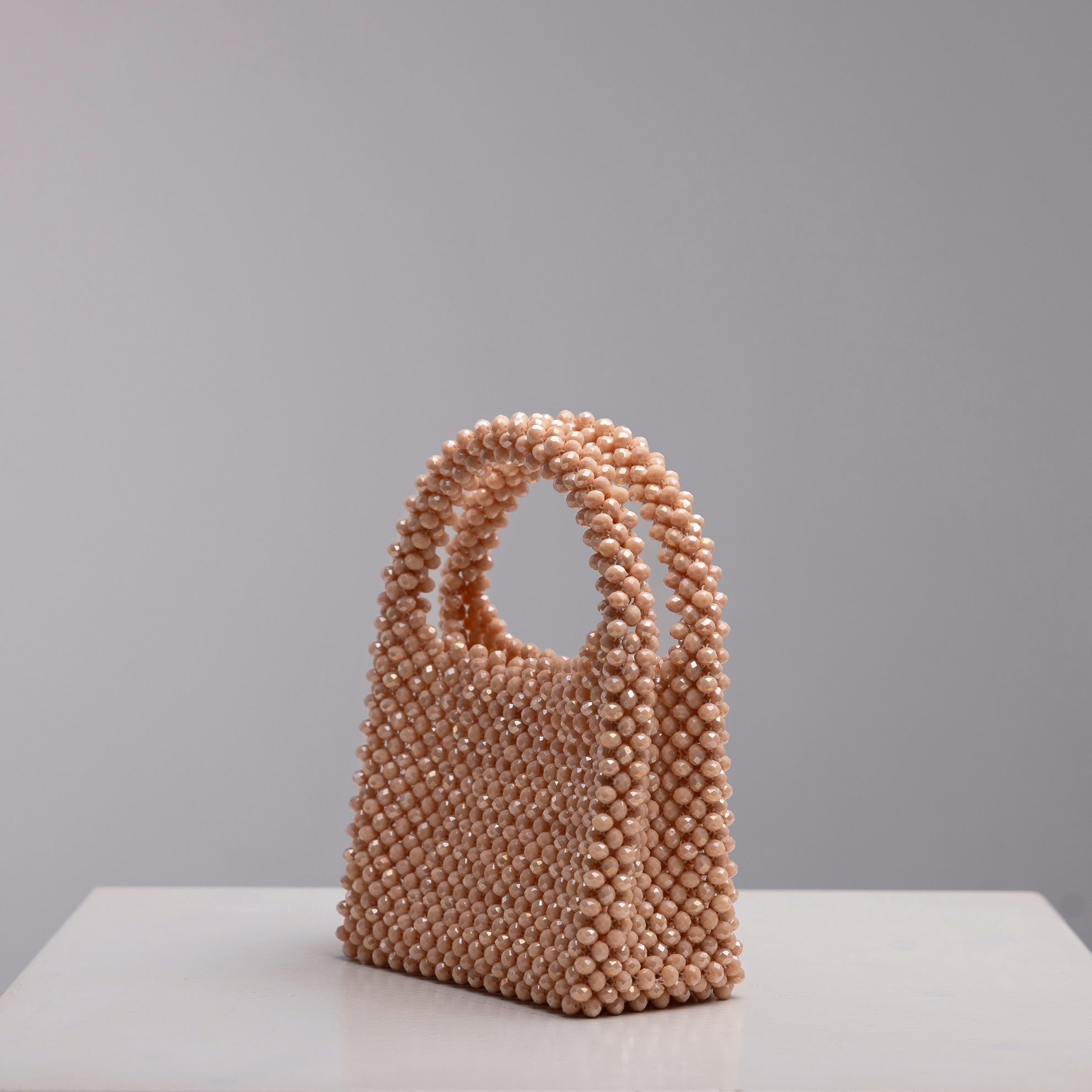 Aria tote Crystal bag in salmon pink with double handles and hidden interior clasp, handmade by ZOEL.