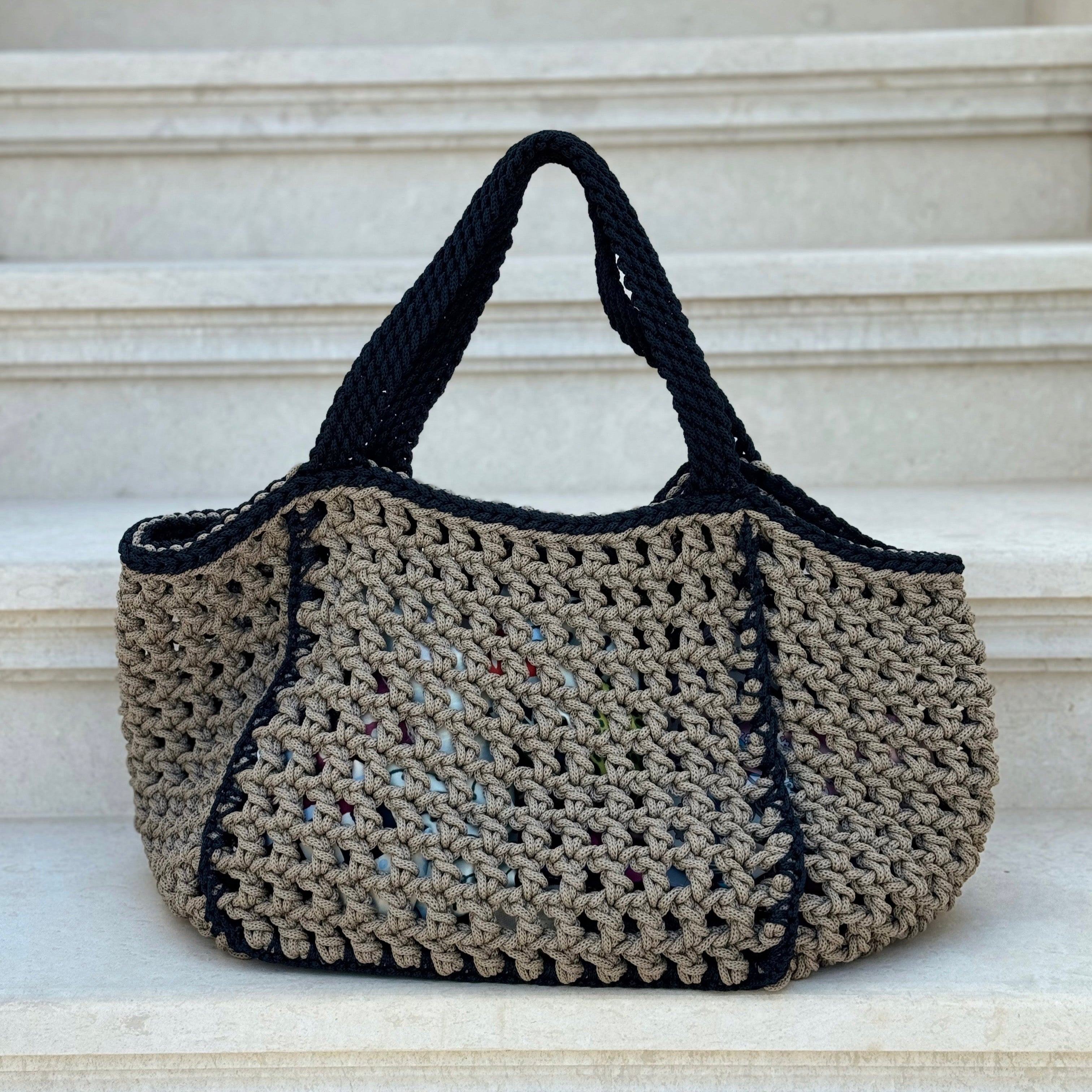 Dark beige Maxi Amalfi beach bag by ZOEL, luxury crochet summer bag