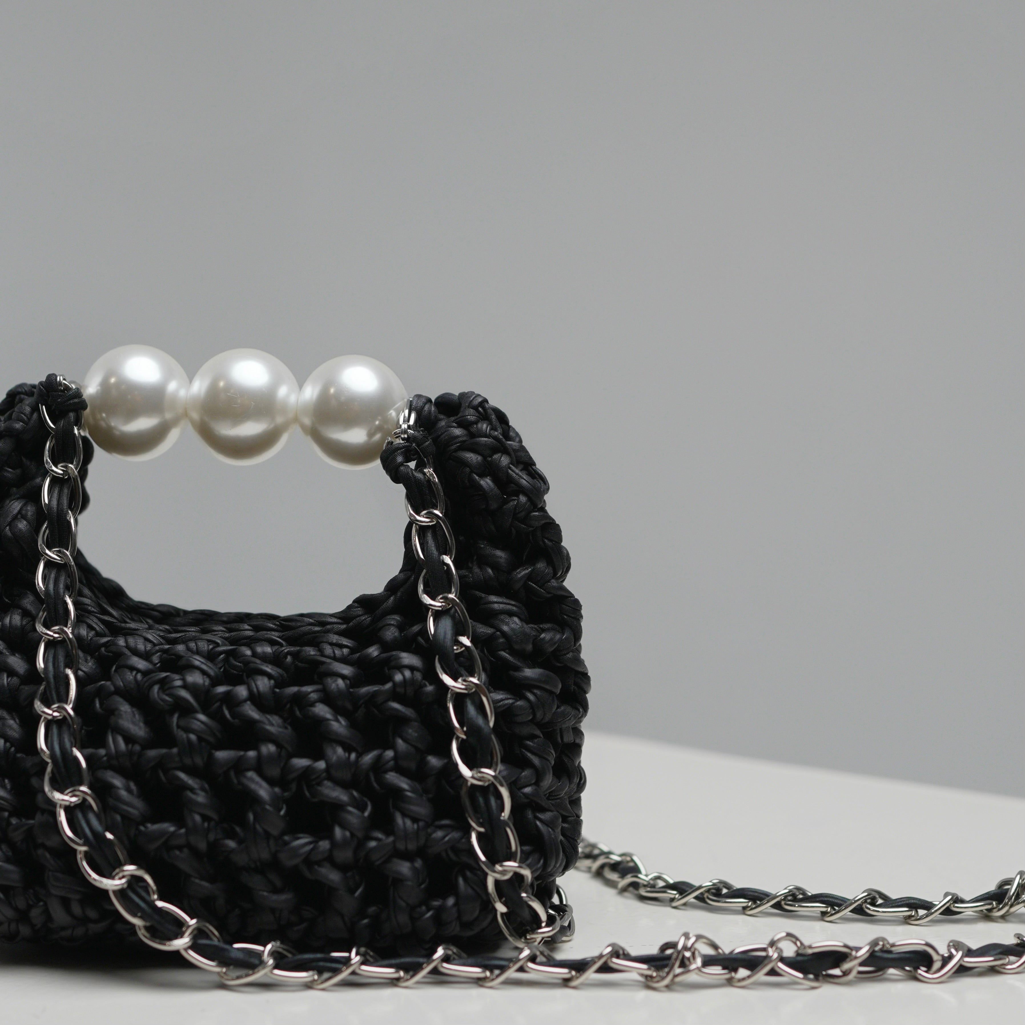 Handmade mini black Luna by ZOEL, silver crossbody chain