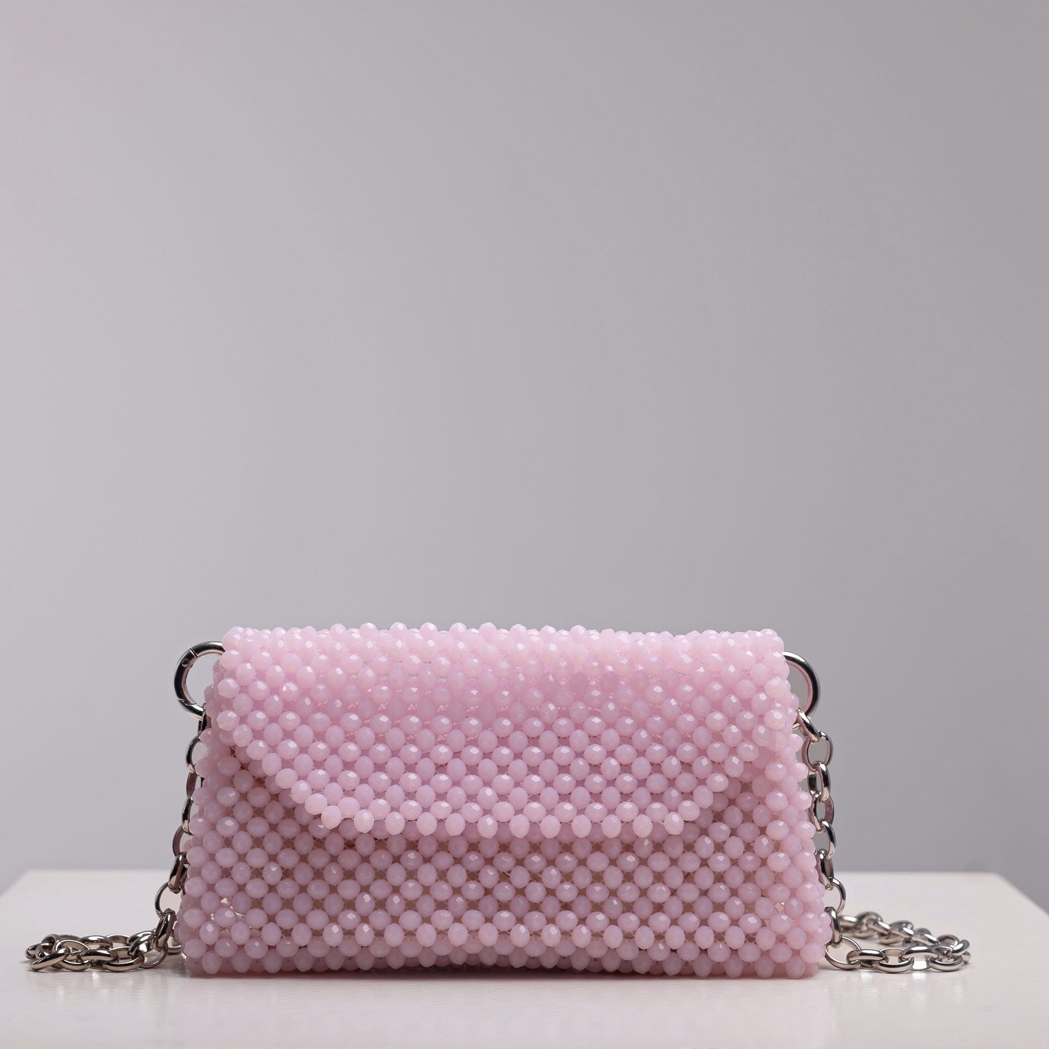Pink crystal crossbody/shoulder bag with silver chain strap, Rosa design by ZOEL.