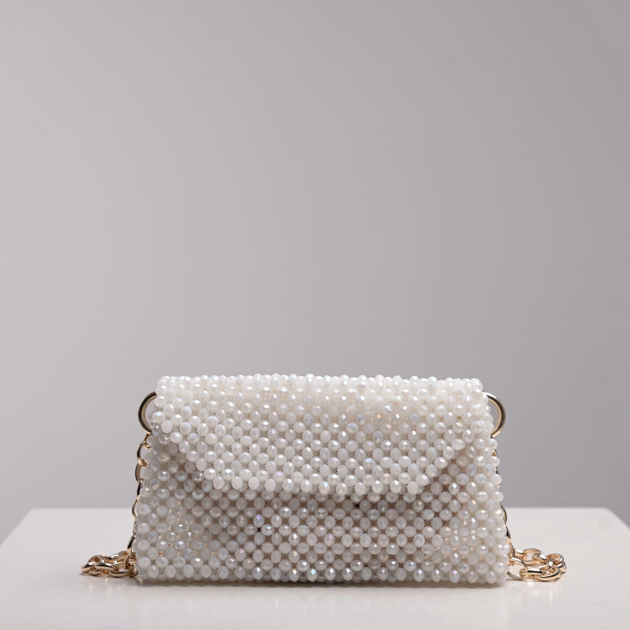 White crystal crossbody/shoulder bag with gold chain, elegant Rosa bag from ZOEL.