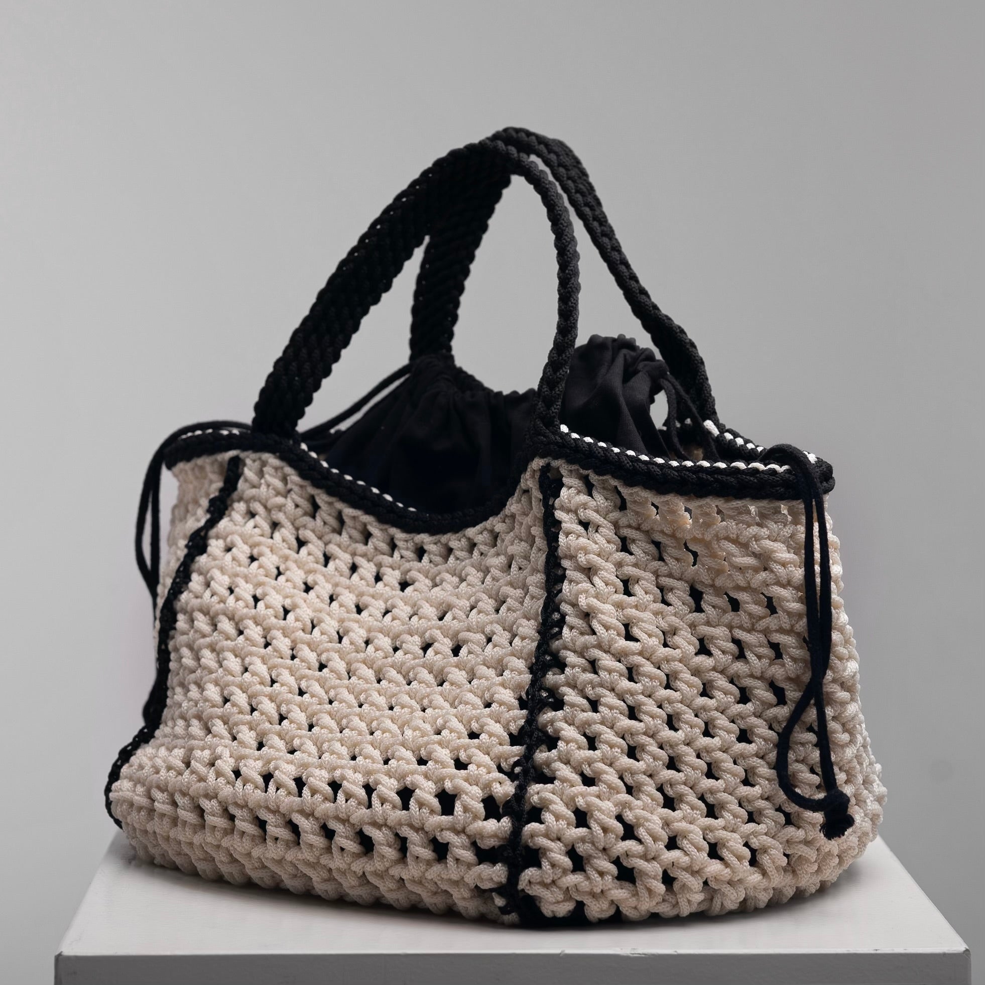 Amalfi crochet beach bag with removable cotton pouch by ZOEL